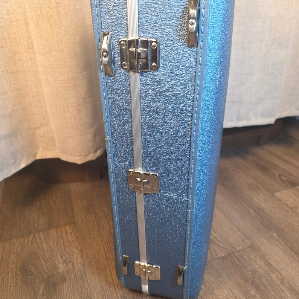 Vintage‎ Trojan Hard Shell Suitcase Set Metallic Blue Mid Century Modern Luggage